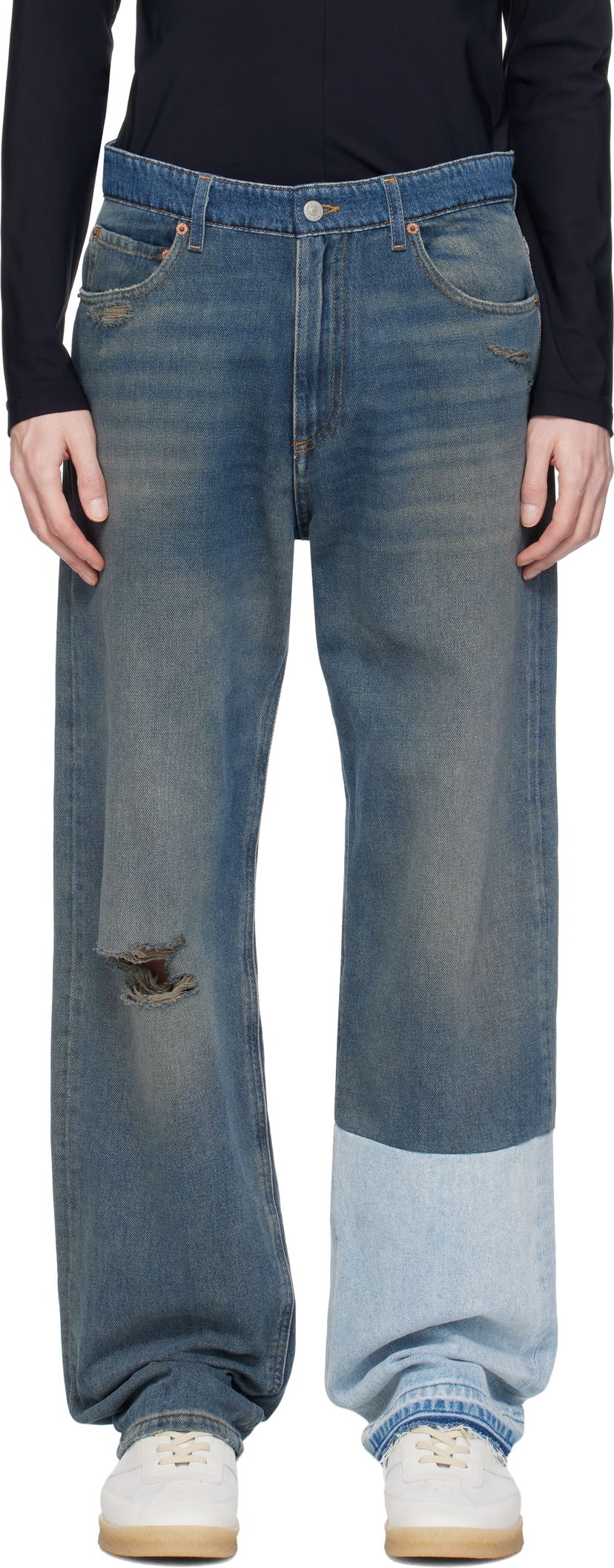 Джинси Maison Margiela MM6 Maison Margiela Five-Pocket Distressed Jeans Синій | SH0LA0017 M30017