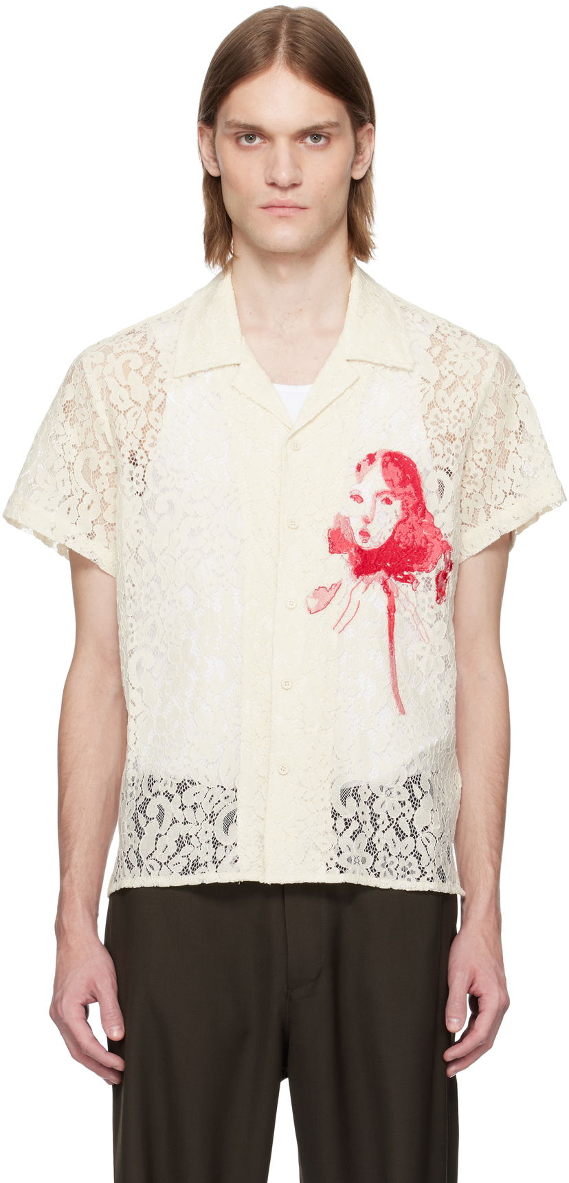 Сорочка KidSuper KidSuper Lace Girl Painting Shirt білий | SS25-SST-06