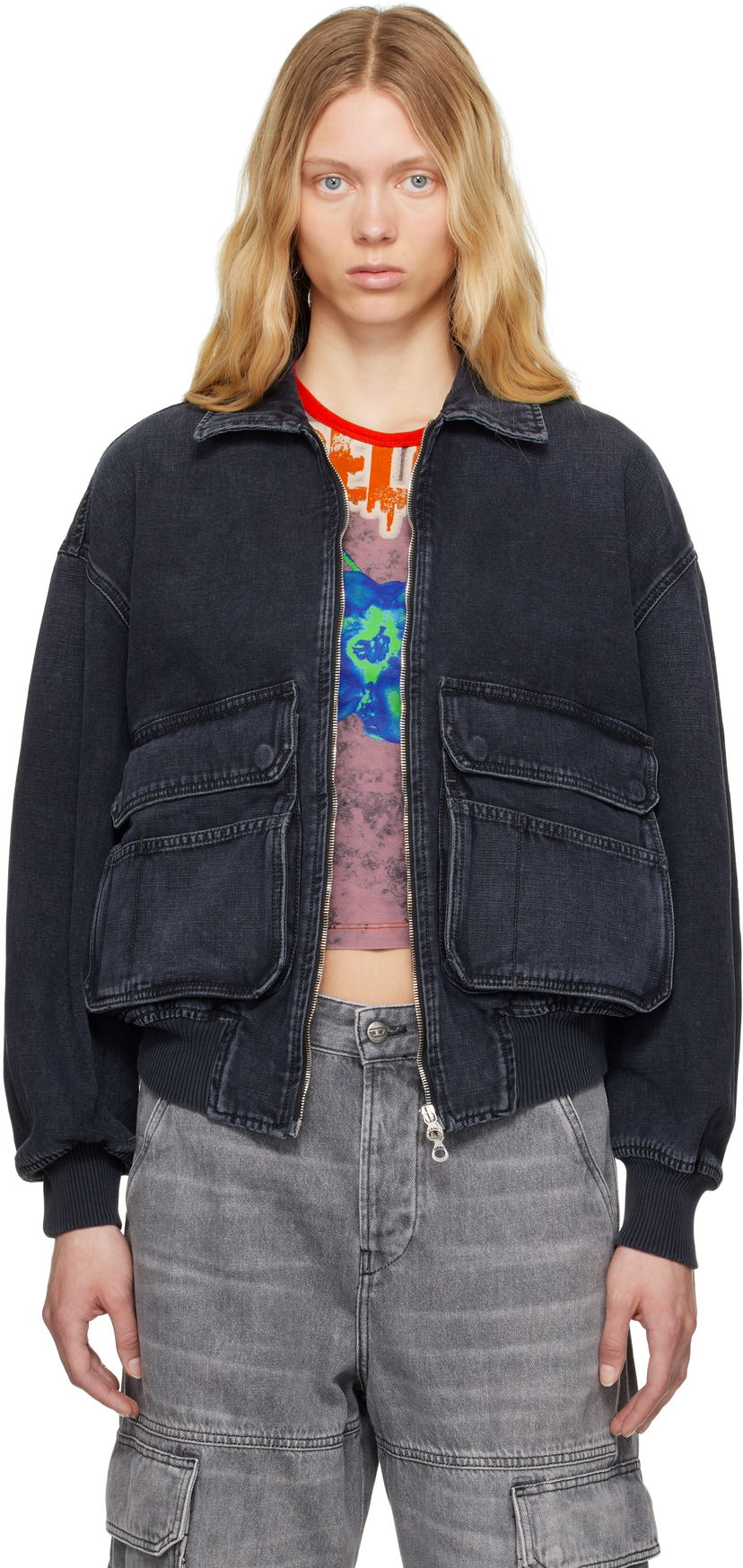 Куртка бомбер Diesel D-Kurz Denim Jacket чорний | A15780 007Z9