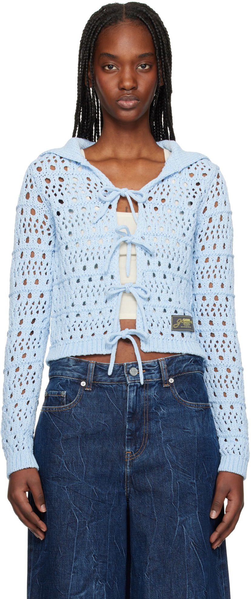 Cветр GANNI Ganni Tie String Knit Cardigan Синій | K2429