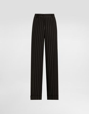 Штани Dolce & Gabbana Dolce & Gabbana Straight-Leg Pinstripe Wool Pants with Turn-Ups чорний | FTDBVTFR22MS8051, 0