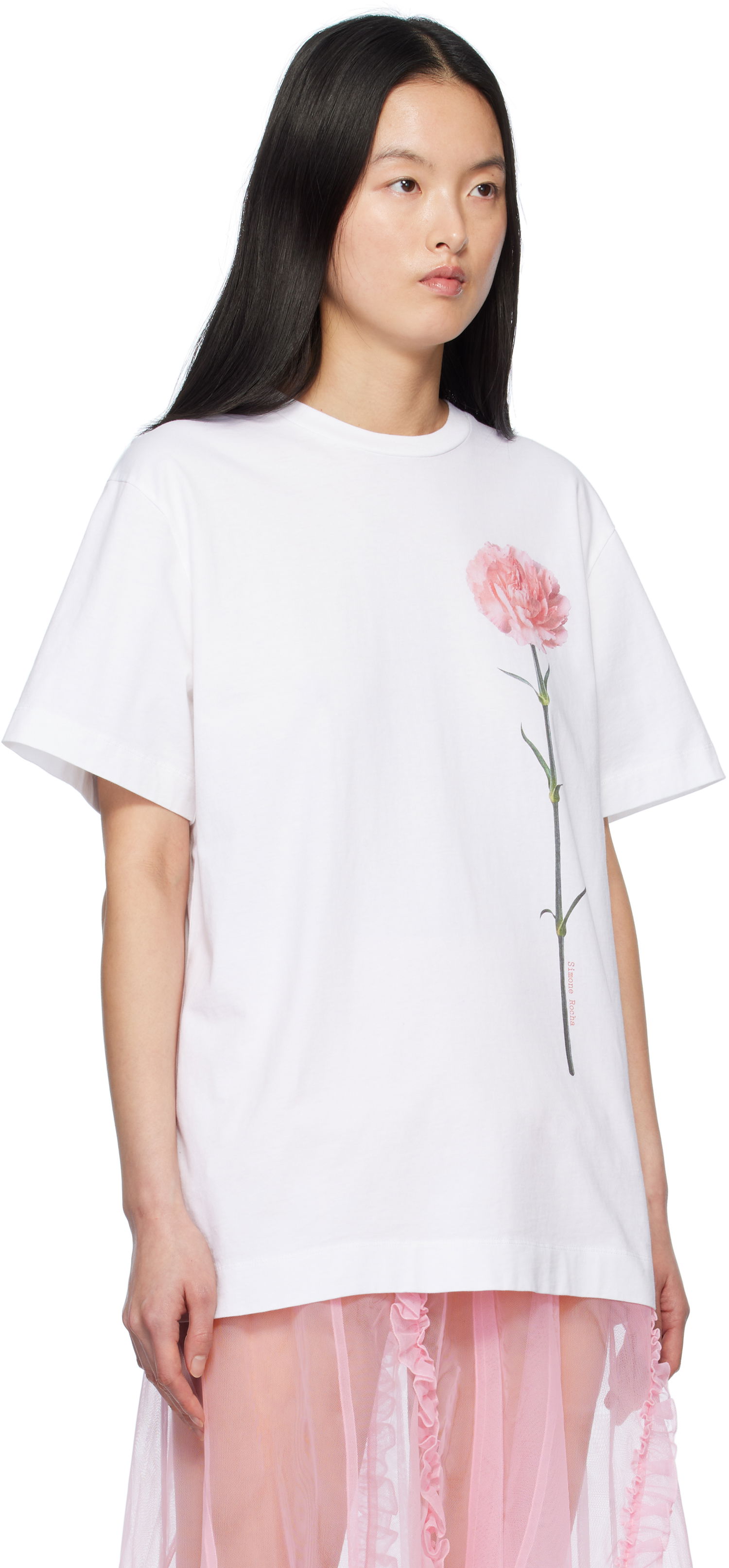 Футболка Simone Rocha Simone Rocha Carnation Print T-Shirt білий | 5195P32A-W 0569, 1