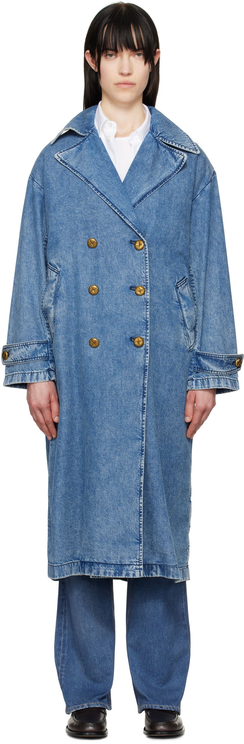 Тренчкот rag & bone rag & bone Featherweight Alora Denim Trench Coat Синій | WDD25S1498FWBE