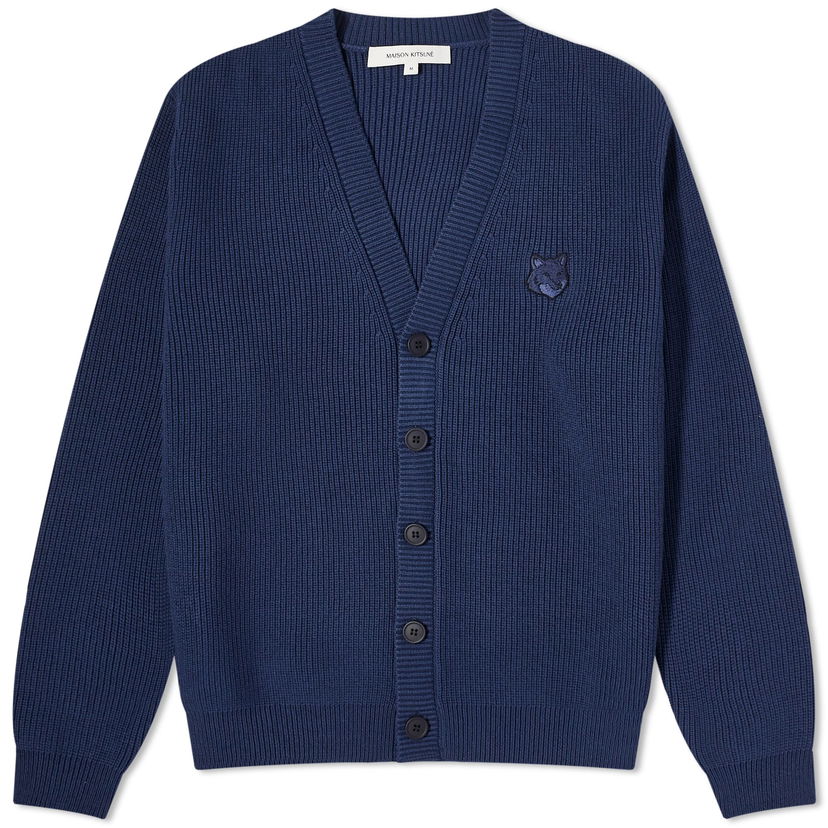 Cветр MAISON KITSUNÉ Maison Kitsuné Bold Fox Head Ribbed Cardigan темно-синій | MM00506KT1098-P476