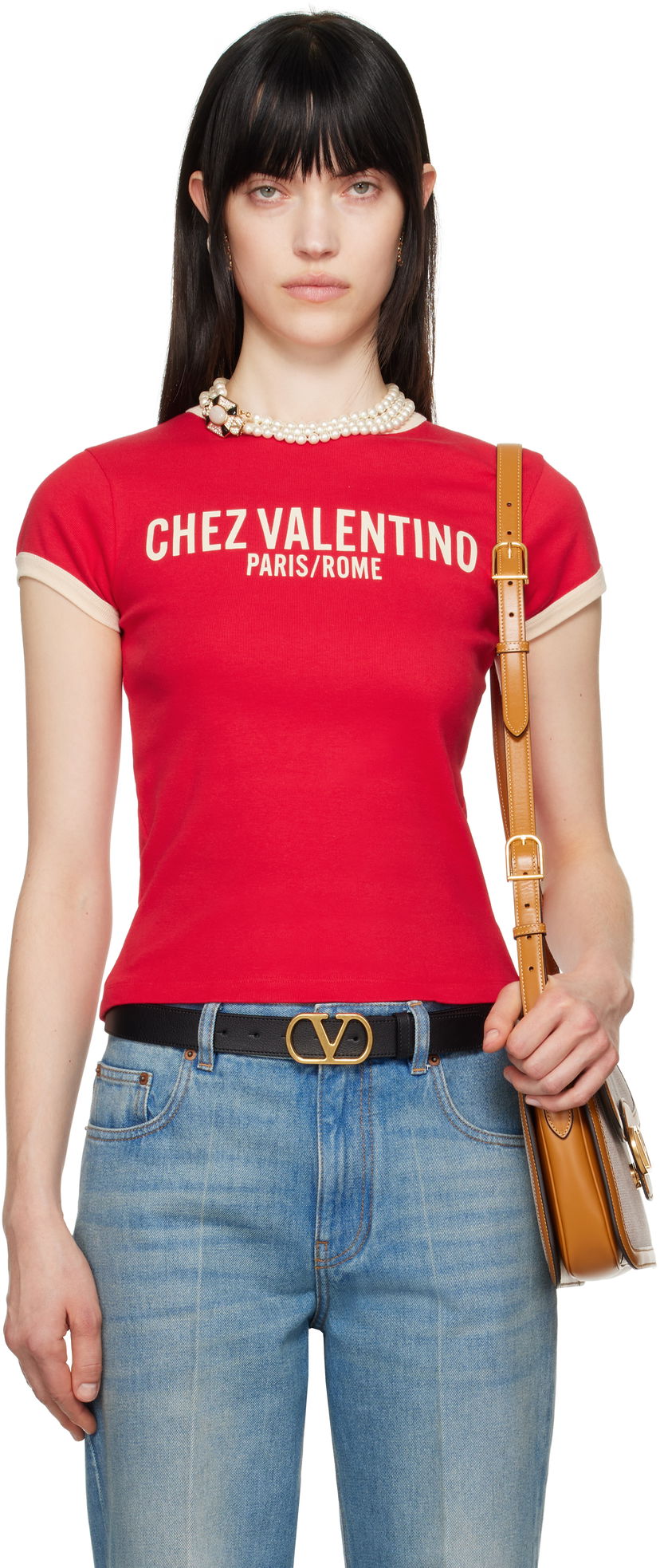 Футболка Valentino Valentino Chez Print Cotton Jersey T-Shirt Червоний | 6B3MG24D970