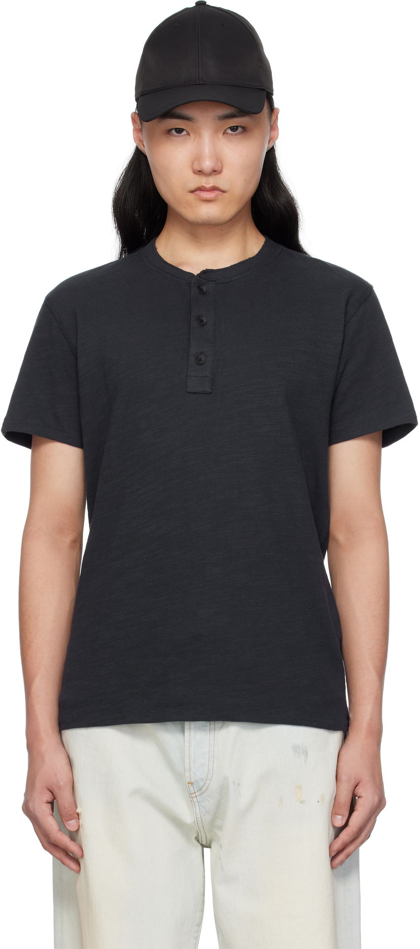 Футболка rag & bone Rag & Bone Classic Cotton Henley T-Shirt чорний | M000T906G