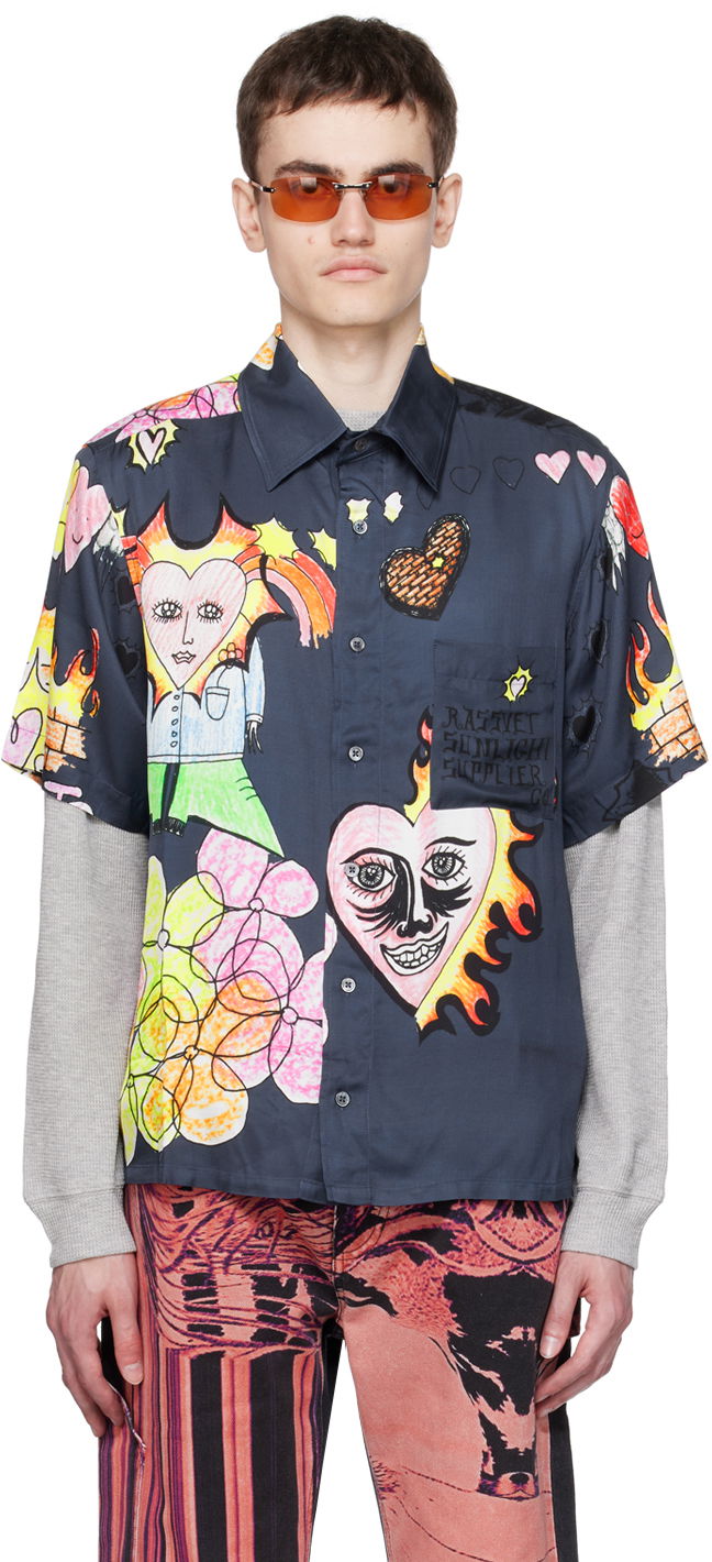 Сорочка PACCBET Drawings Short Sleeve Button Up Shirt темно-синій | PACC12B005