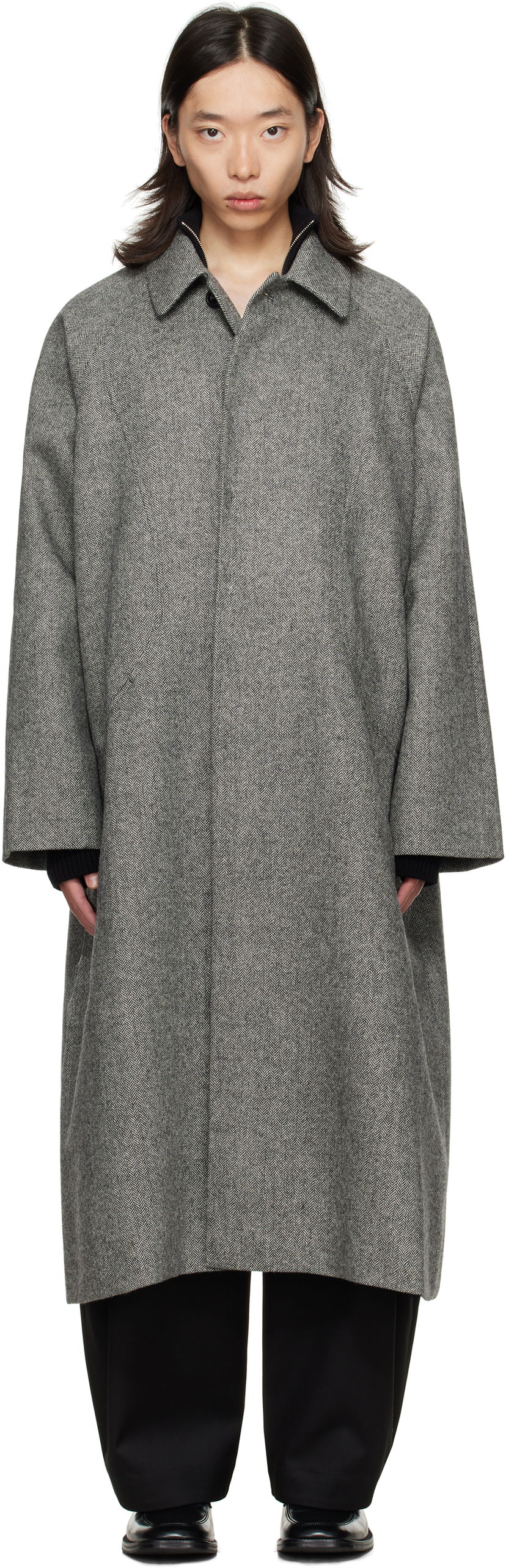 Пальто sage NATION SAGE NATION Takeshi Herringbone Coat Сірий | S028 TAKESHI COAT WOOL BLACK A