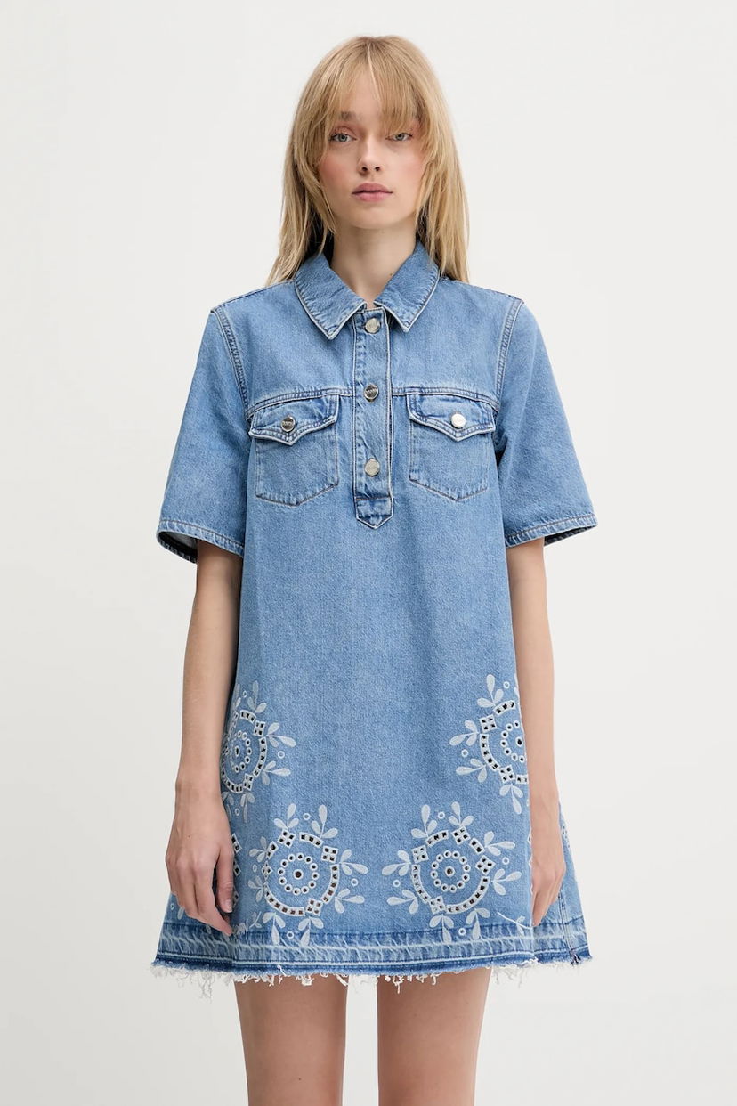 плаття GANNI GANNI Broderie Anglaise Denim Mini Dress Синій | J1694