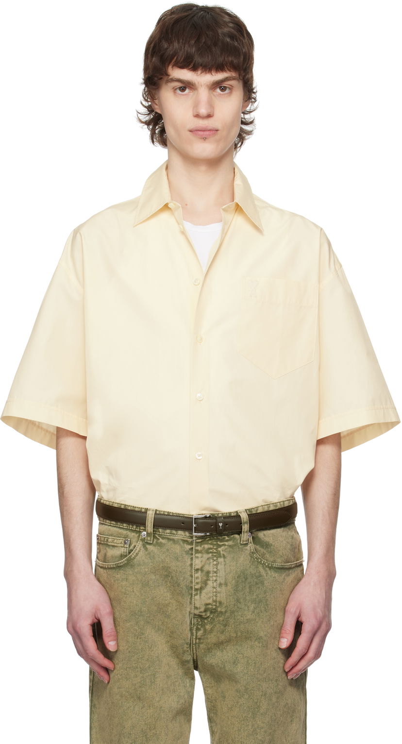 Сорочка AMI AMI Paris Boxy Fit Cotton Short Sleeve Shirt Жовтий | HSH240.CO0076