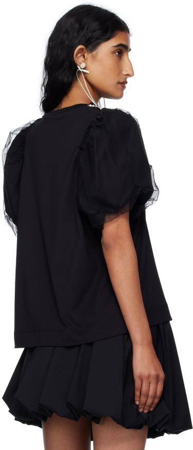 Футболка Simone Rocha Simone Rocha Embellished Tulle Overlay Puff Sleeve T-Shirt чорний | 5397B 0553, 2