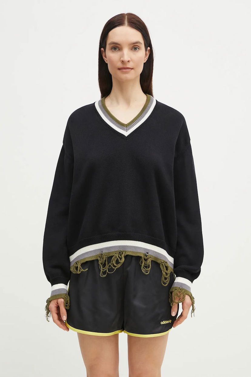 Cветр Ottolinger Ottolinger Oversized Distressed V-Neck Sweater чорний | 107.101407.02