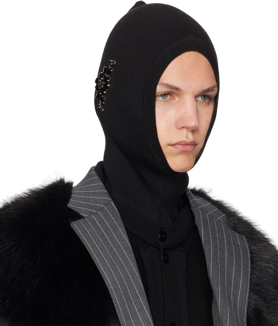 Шапка Simone Rocha Simone Rocha Merino Silk Knit Balaclava with Crystal Embellishments чорний | KMK5MB 0647, 1