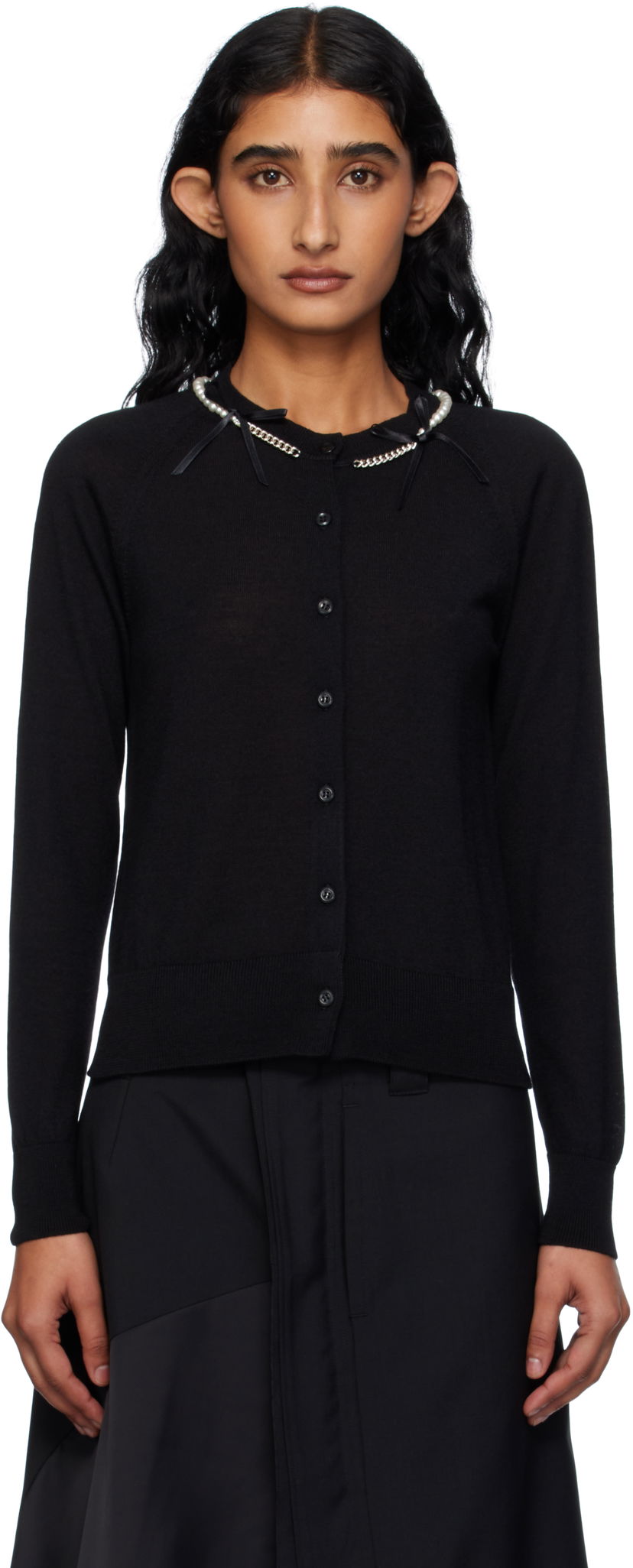 Cветр Simone Rocha Simone Rocha Pearl & Chain Bow Cardigan чорний | KMK13B 0647