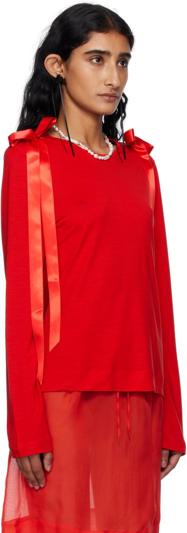 Футболка Simone Rocha Simone Rocha Bow Ribbon Tail Long Sleeve T-shirt білий | 5367 0571, 4