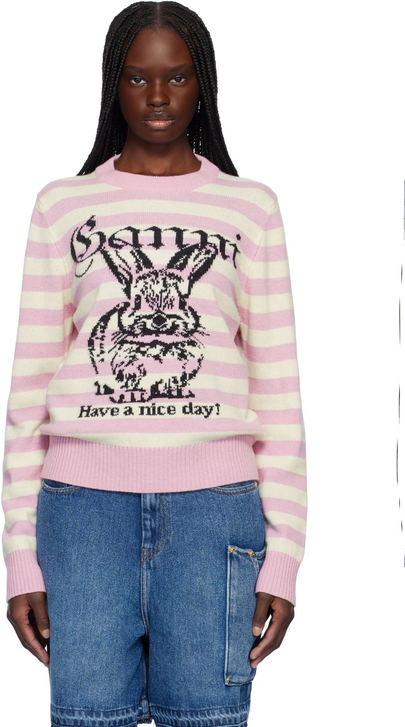 Cветр GANNI Ganni Striped Wool Bunny Sweater Рожевий | K2426