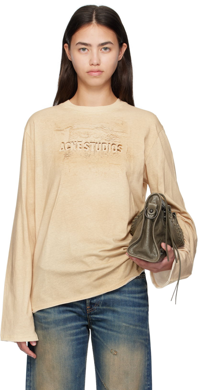 Футболка Acne Studios Acne Studios Long Sleeve Logo T-Shirt бежевий | CL0361-