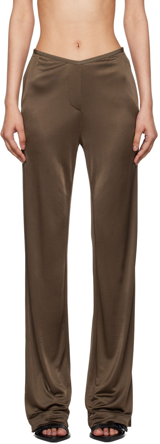 Штани Helmut Lang Helmut Lang Car Satin Trousers Коричневий | O02HW205