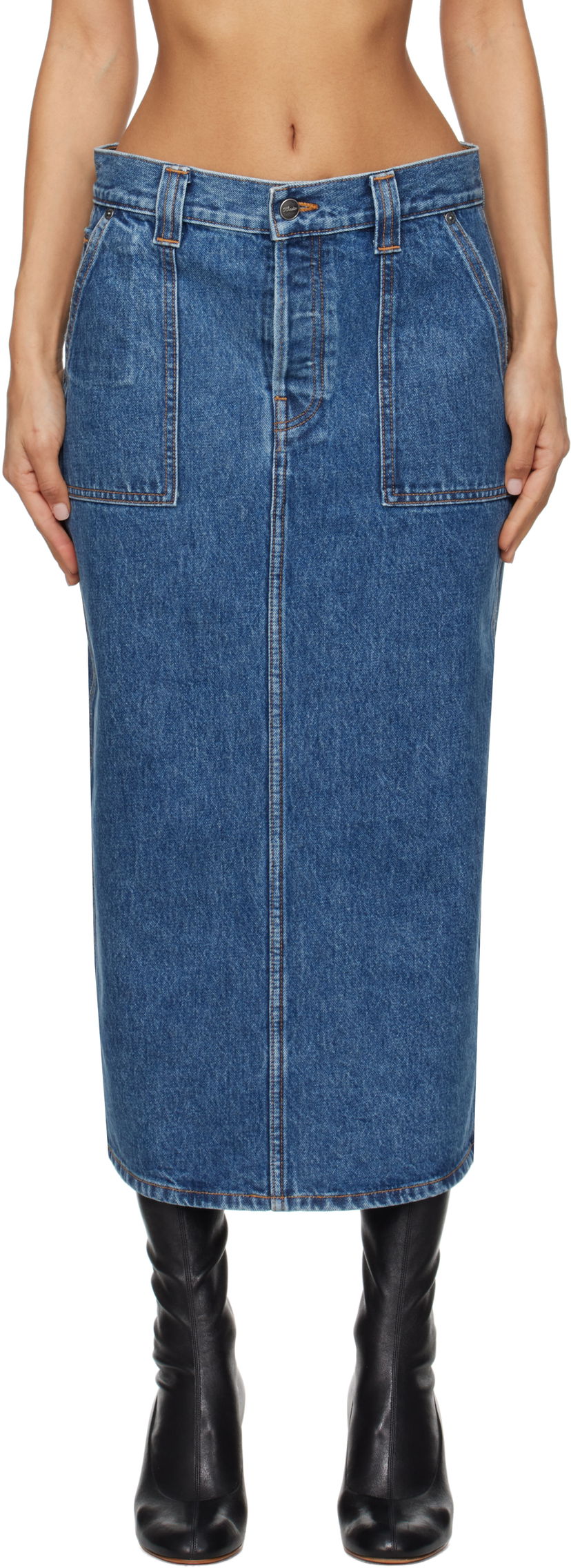 Спідниця Khaite Genevieve Denim Midi Skirt Синій | 1159908009