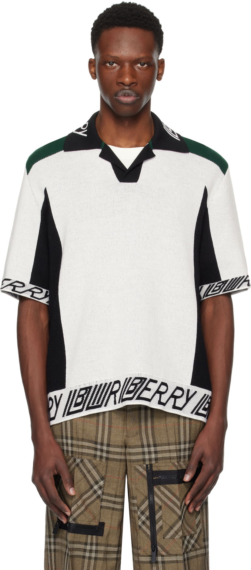 Cветр Burberry Burberry Logo Trim Wool Polo білий | 8110074
