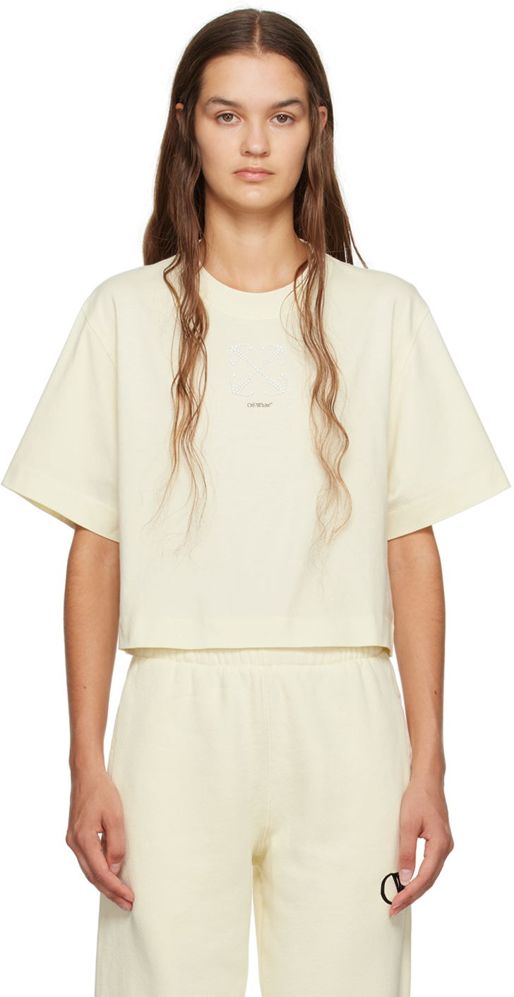 Футболка Off-White Small Arrow Pearls T-Shirt бежевий | OWAA090F23JER0026110