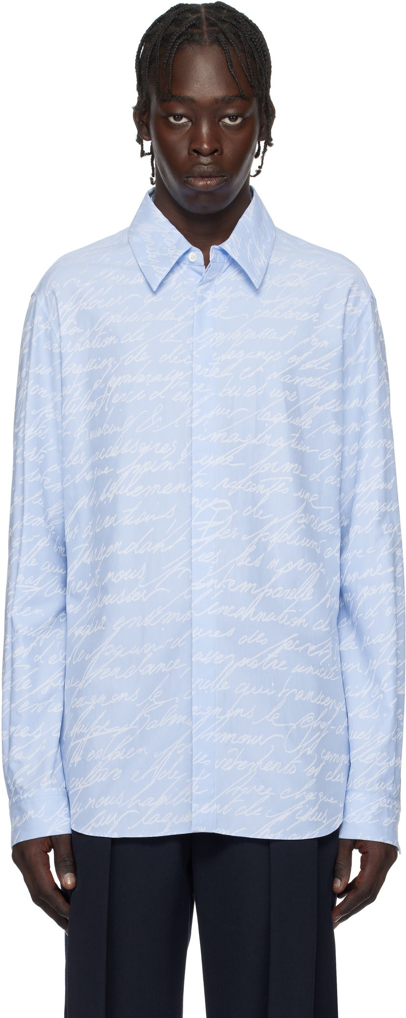 Сорочка Balmain Love Letter Print Shirt Синій | EH1HS405CF82