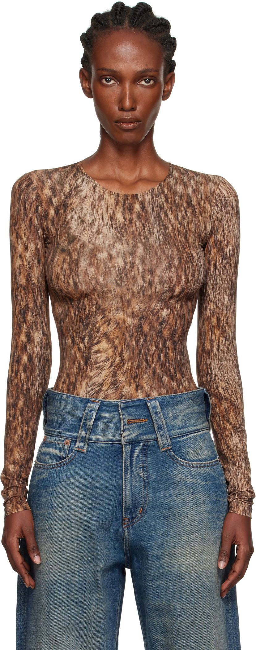 Боді Maison Margiela MM6 Maison Margiela Printed Jersey Bodysuit Коричневий | S52NA0074 M20112