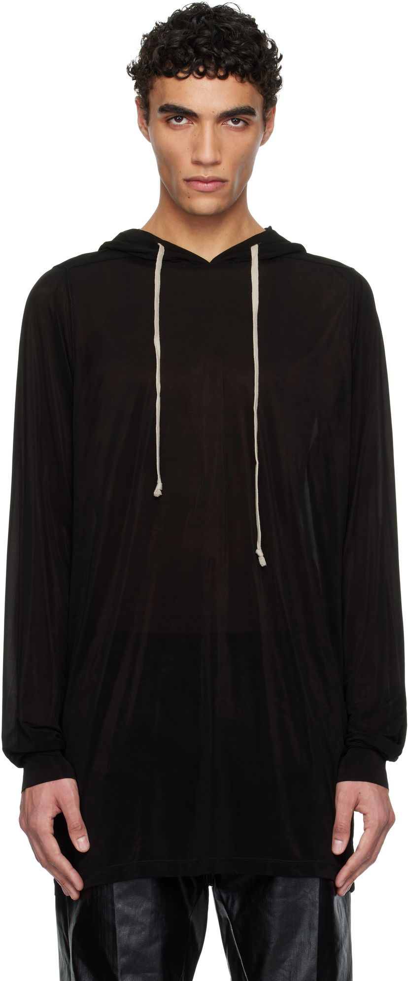 Світшоти Rick Owens Rick Owens Hollywood Stretch Cupro Jersey Hoodie чорний | RU01E5285 BZ