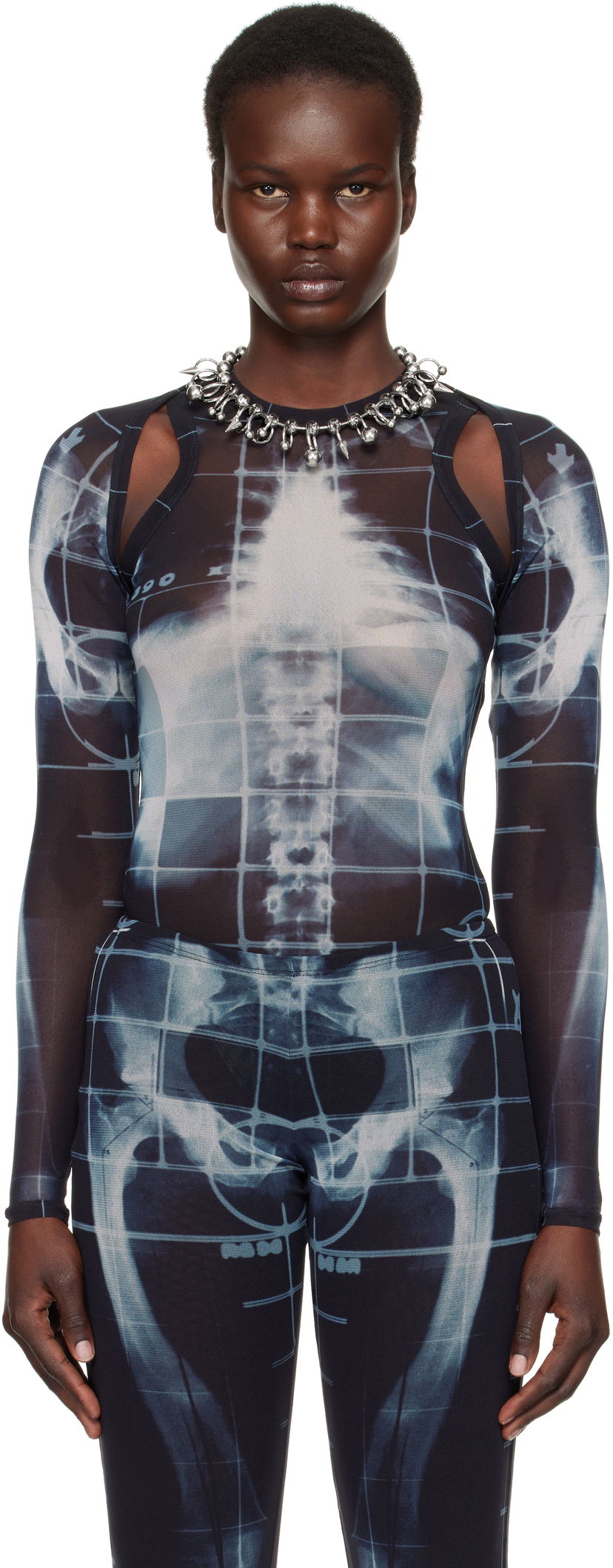 Боді Jean Paul Gaultier Jean Paul Gaultier 'The Squeletor' X-Ray Print Mesh Top чорний | 25/33-F-TO243-T580-005956