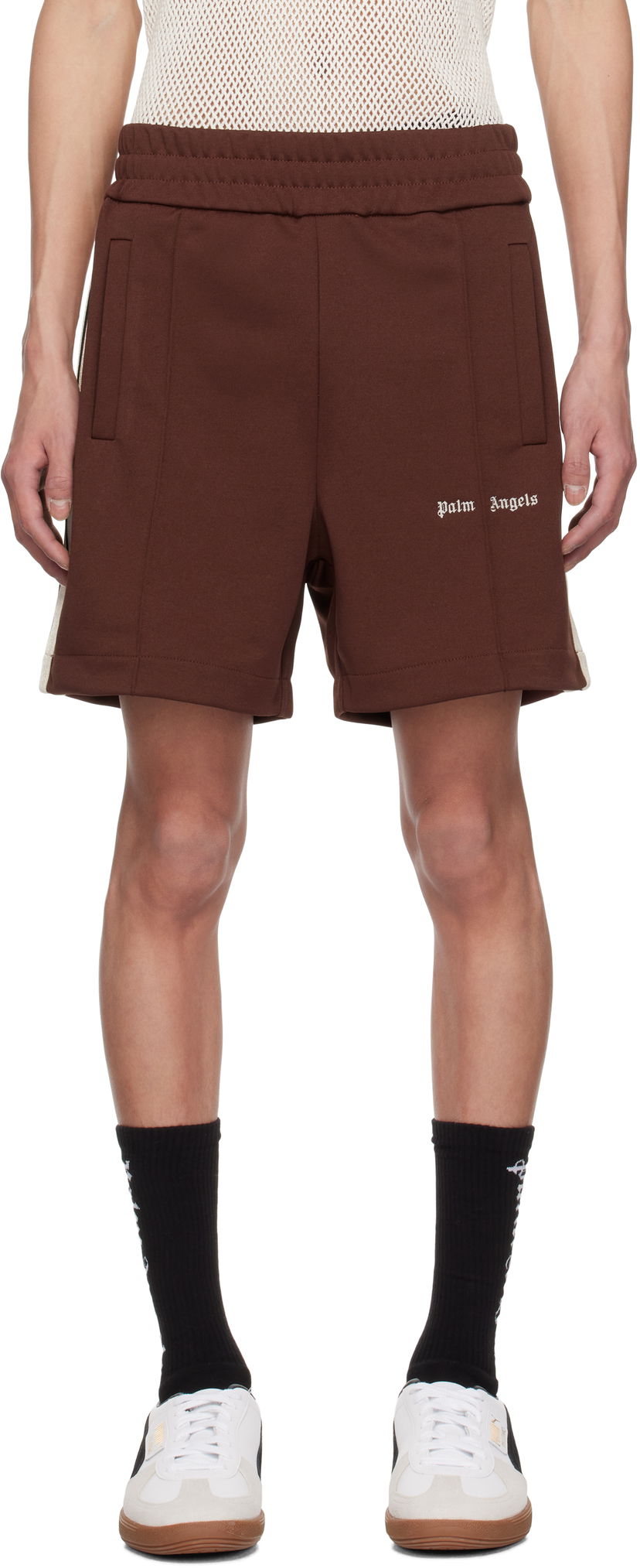 Шорти Palm Angels Palm Angels Embroidered Logo Track Shorts Коричневий | PMCL004S25FAB0012803