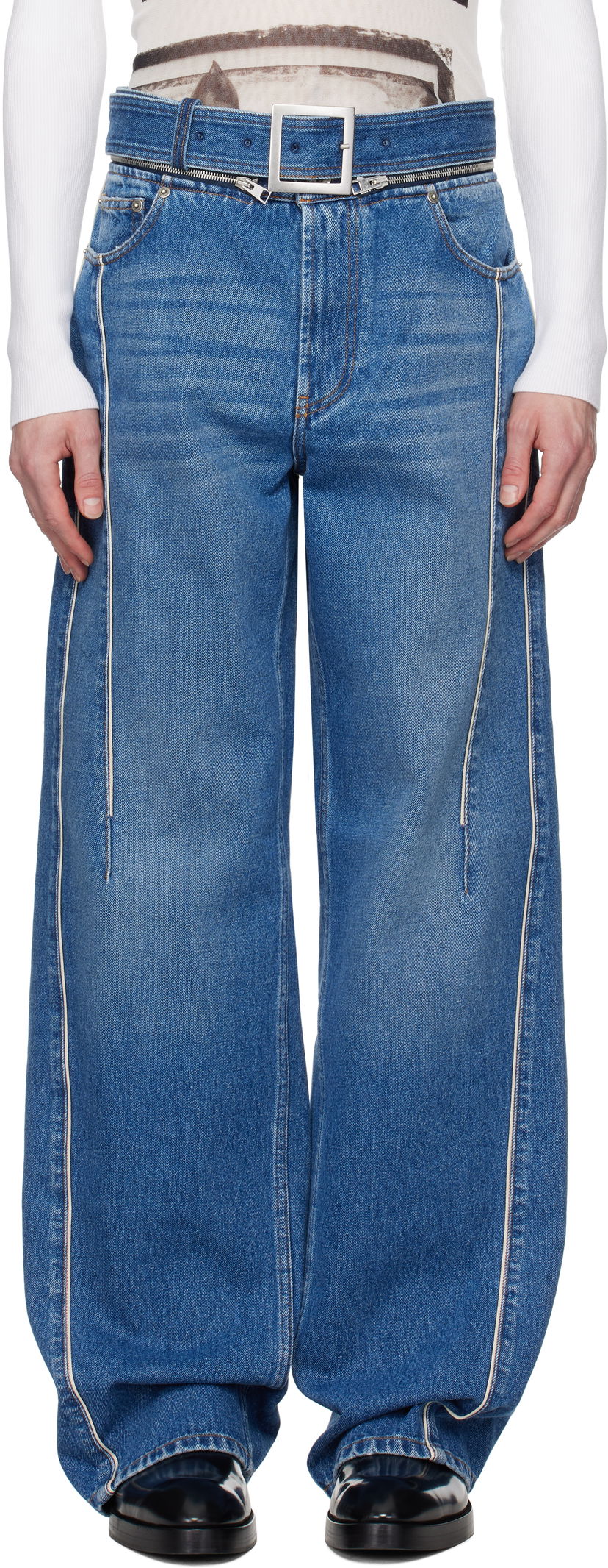 Джинси Jean Paul Gaultier Jean Paul Gaultier 'The Belted Denim' Wide-Leg Jeans Синій | 25/33-F-JE164-D013-57