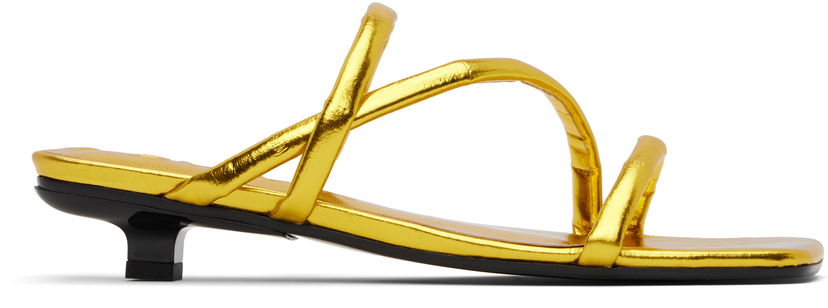 Догляд за взуттям BY FAR BY FAR Morena Eel Embossed Metallic Leather Heeled Sandals Жовтий | MWFHO015CL035ME033PL
