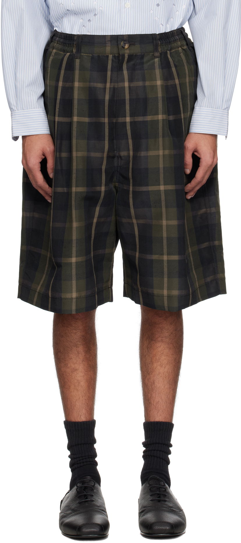 Шорти Comme des Garçons Comme des Garçons Homme Pleated Plaid Shorts Зелений | HO-P035-051