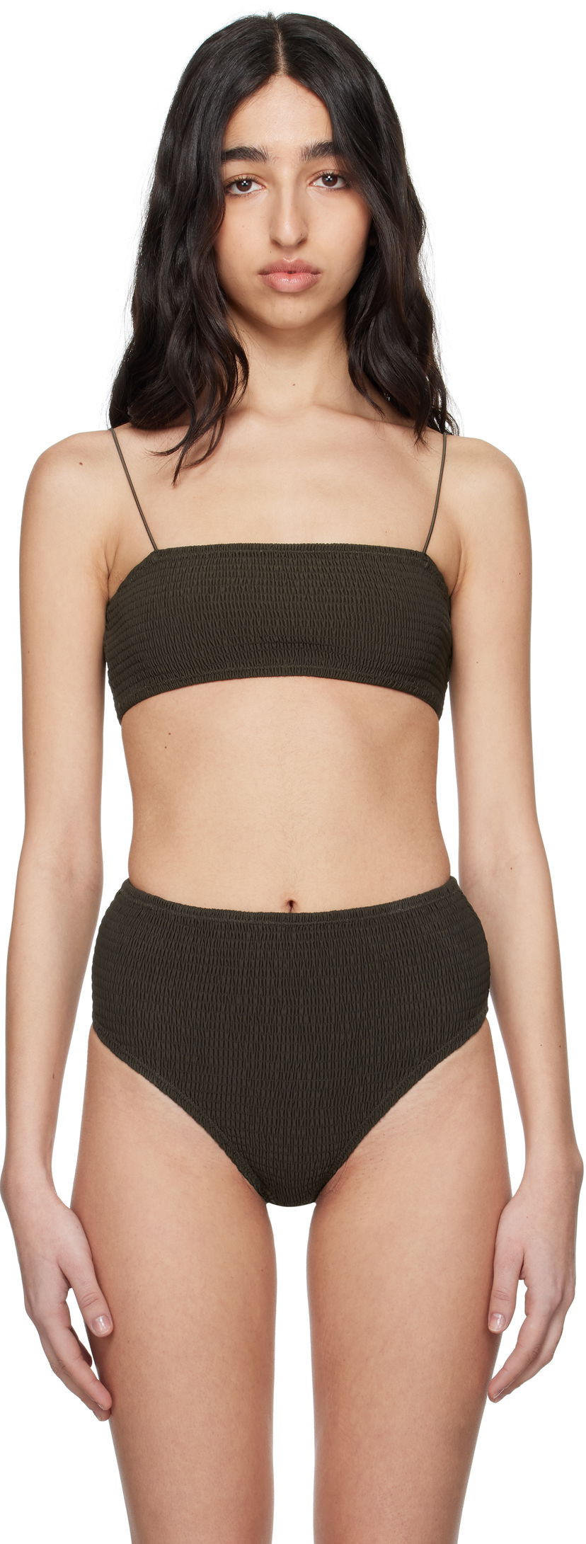 Купальники TOTEME TOTEME Smocked Bikini Top Зелений | 242-WSW1079-FB0130