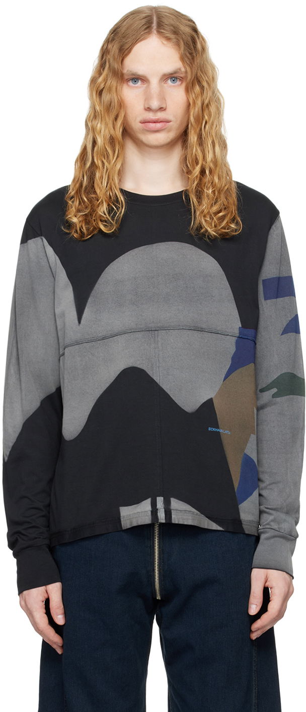 Футболка Eckhaus Latta Lapped Long Sleeve T-shirt чорний | 302-EL-PF24-M - MYSTERY