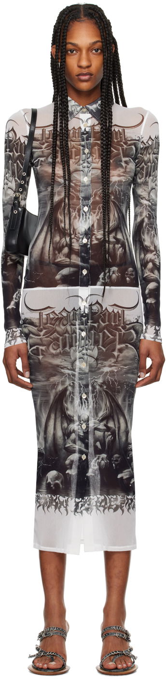 плаття Jean Paul Gaultier Jean Paul Gaultier 'The Diablo' Print Mesh Midi Dress білий | 24/25-F-RO095-T546-0100