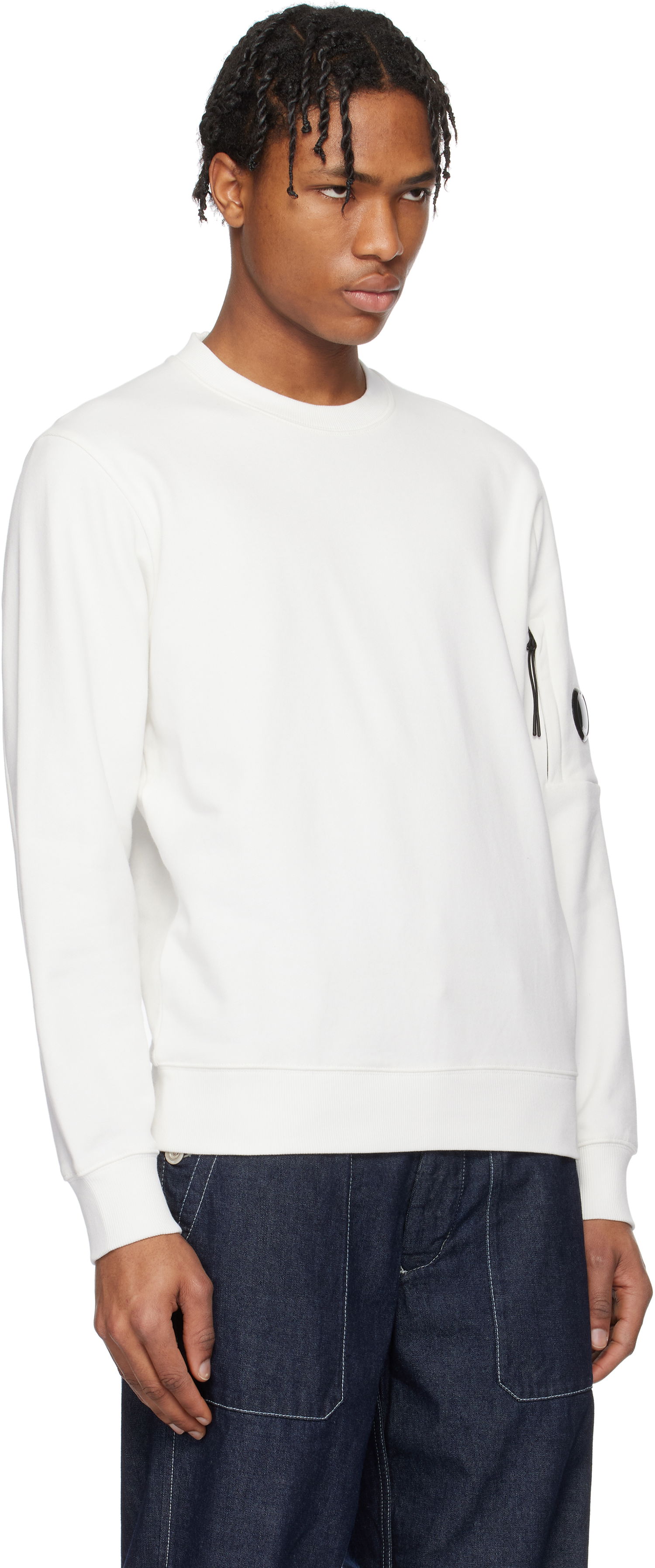 Cветр C.P. Company C.P. Company Diagonal Raised Fleece Crewneck Lens Sweatshirt білий | 18CMSS023A-005086W, 1