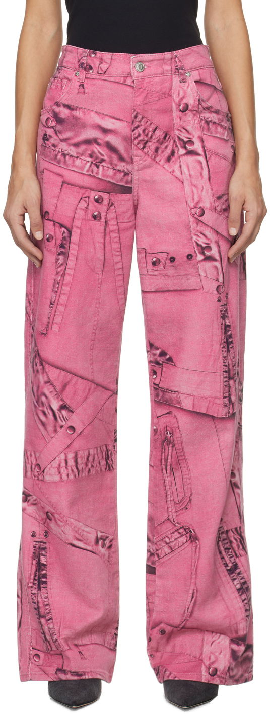 Джинси Blumarine Blumarine Trompe L'œil Print Wide-Leg Jeans Рожевий | P422J128A