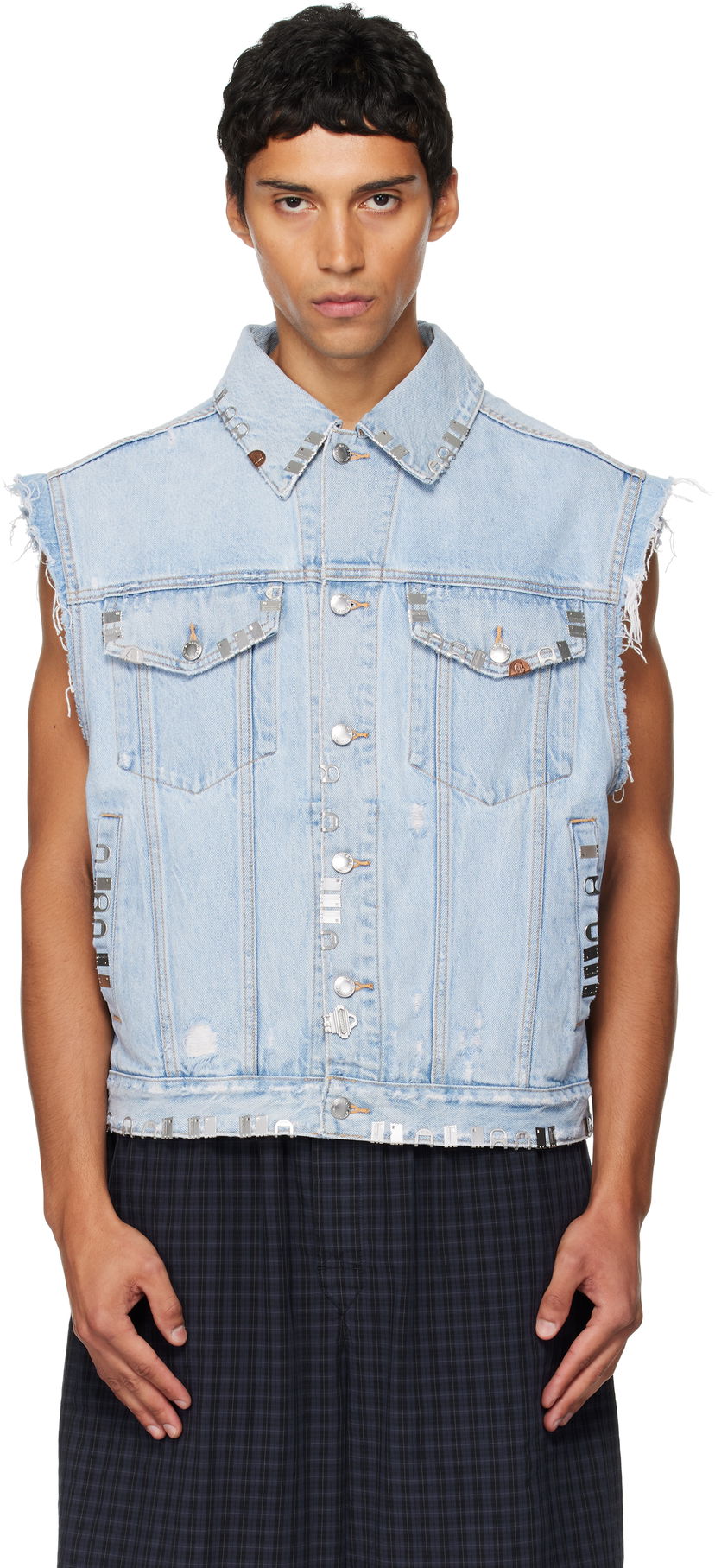 Жилет Alexander Wang Alexander Wang Distressed Oversized Hardware Denim Vest Синій | UDC3252816