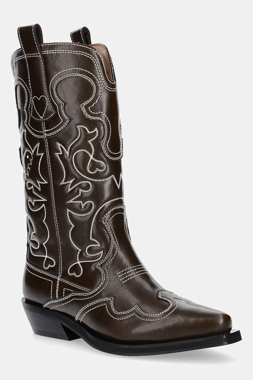Кросівки та взуття GANNI GANNI Mid Shaft Embroidered Western Boots Коричневий | S3112