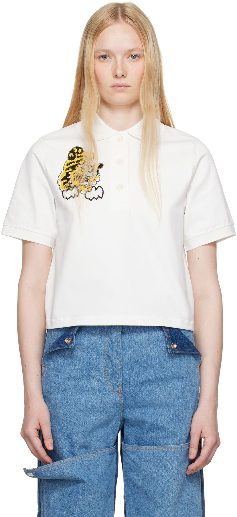 Сорочка поло KENZO Kenzo Paris VERDY Edition Embroidered Cropped Polo білий | FF52TS1704SB