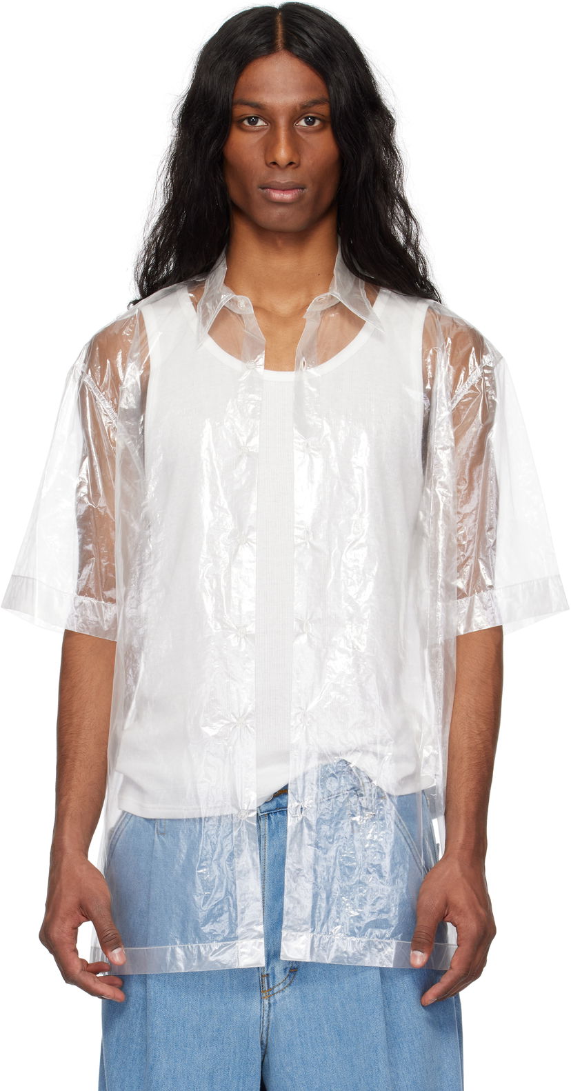Сорочка Dries Van Noten Dries Van Noten Transparent Nylon Button-Up Shirt білий | 251-020700-1257