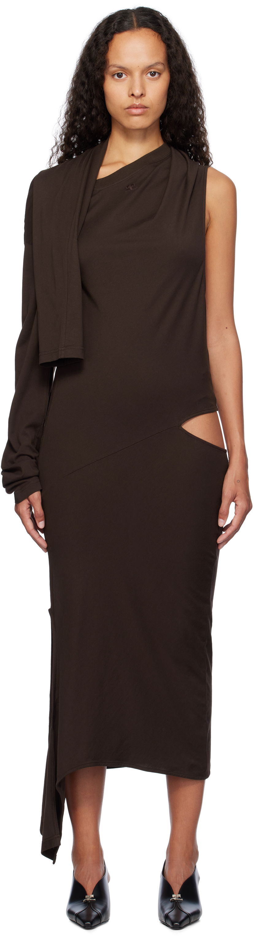 плаття Courrèges Off Shoulder Midi Dress Коричневий | 424JRO486JS0175