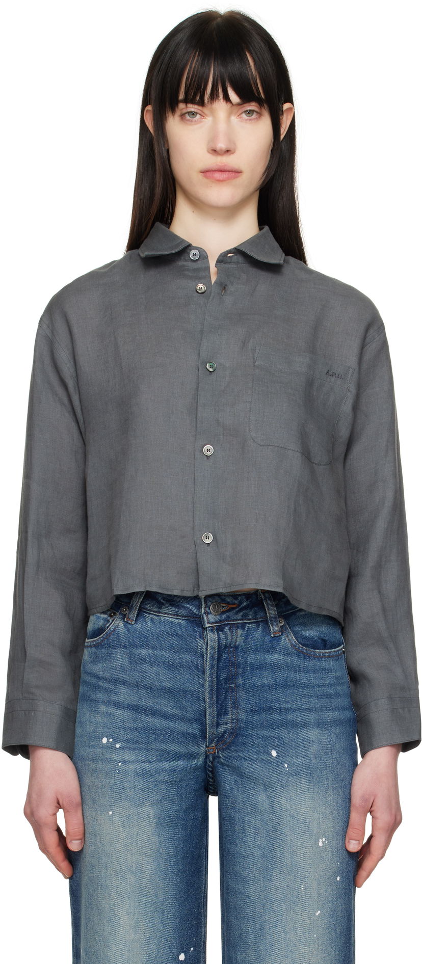 Сорочка A.P.C. A.P.C. Sophie Cropped Linen Shirt Сірий | LIAEK-F12627