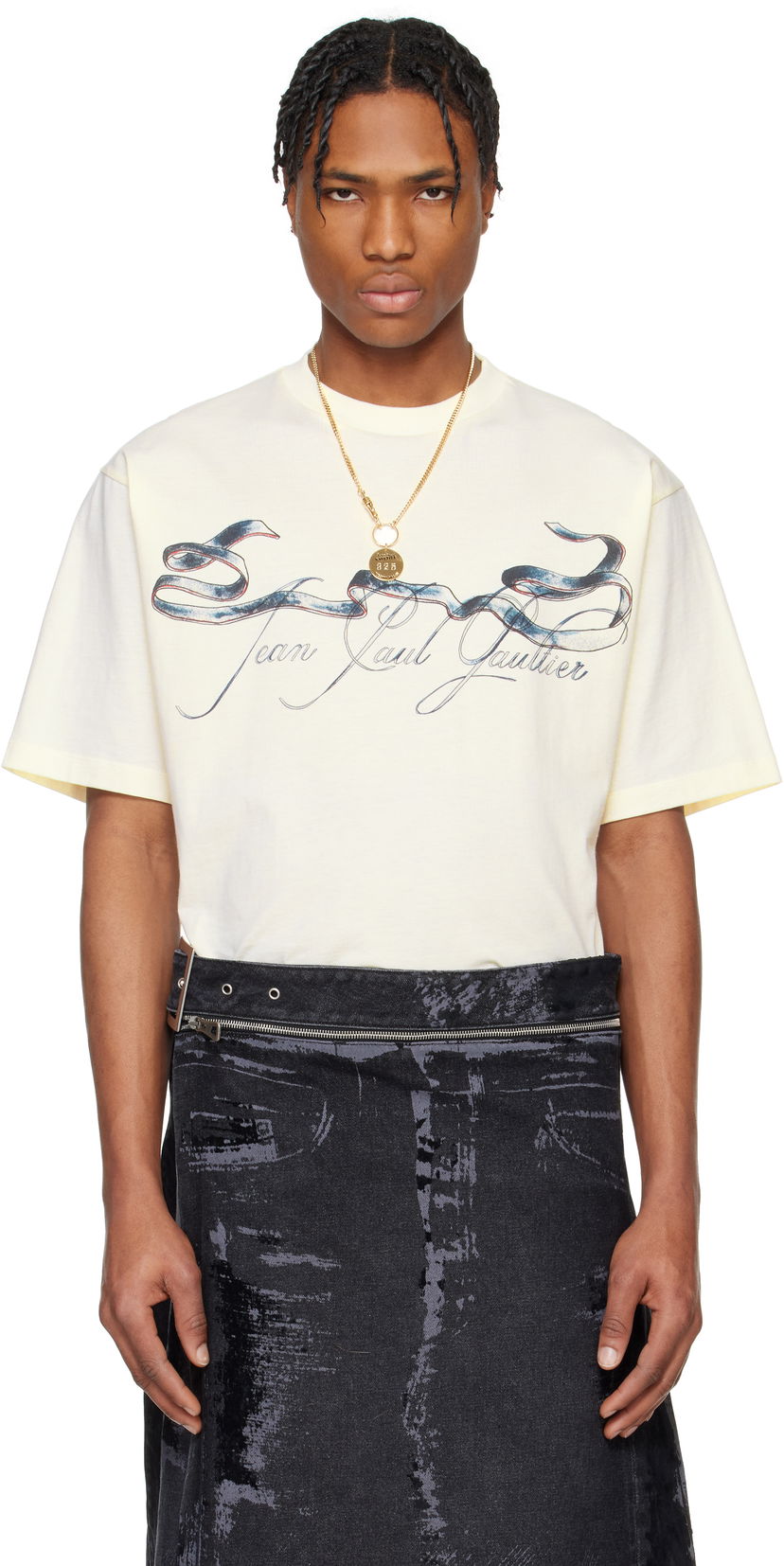 Футболка Jean Paul Gaultier Jean Paul Gaultier Oversized Tattoo Ruban T-Shirt бежевий | 25/34-F-TS118I-J090-0500
