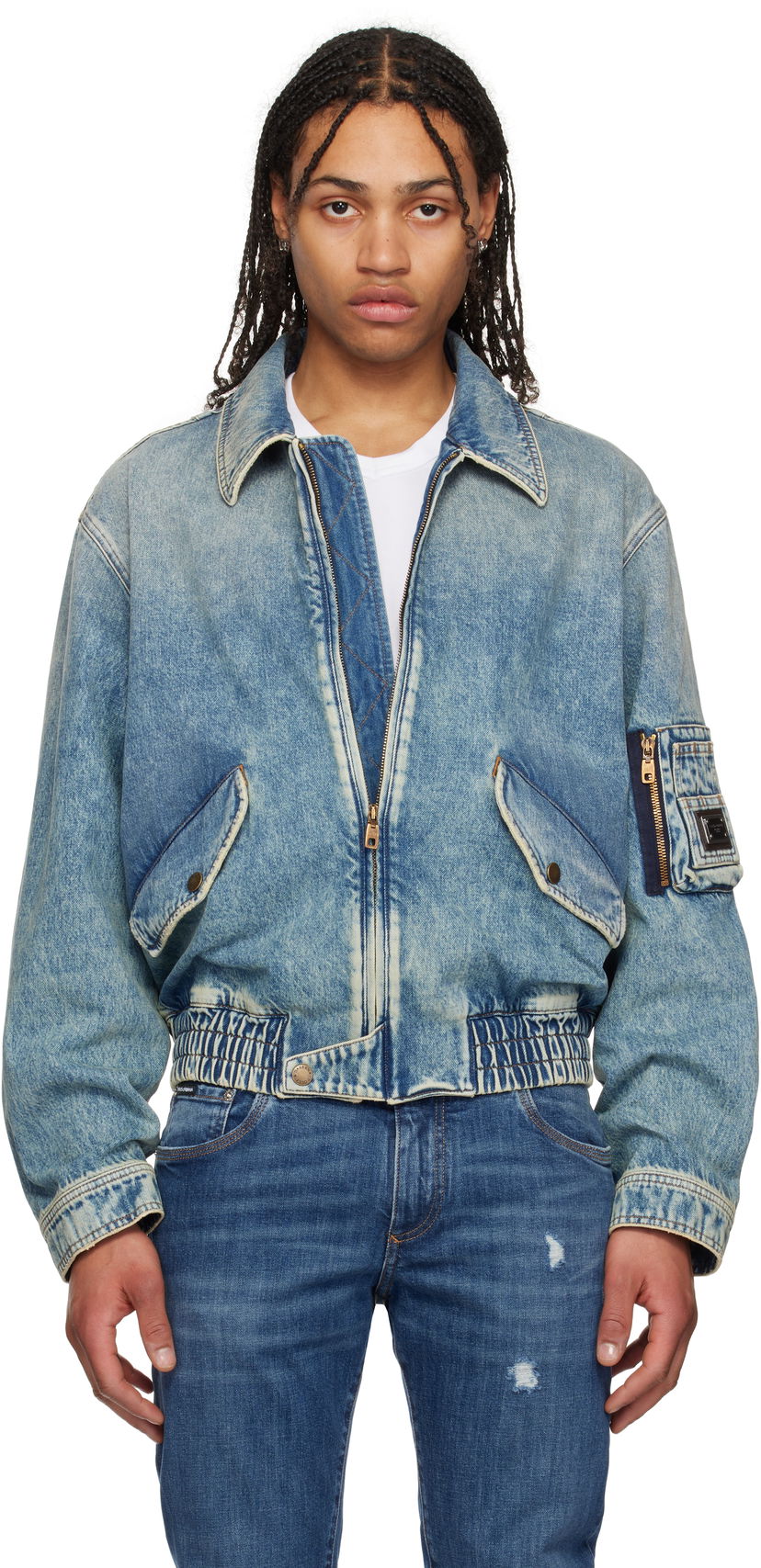Куртка бомбер Dolce & Gabbana Dolce&Gabbana Tag Denim Bomber Jacket Синій | G9BKNDG8ME5