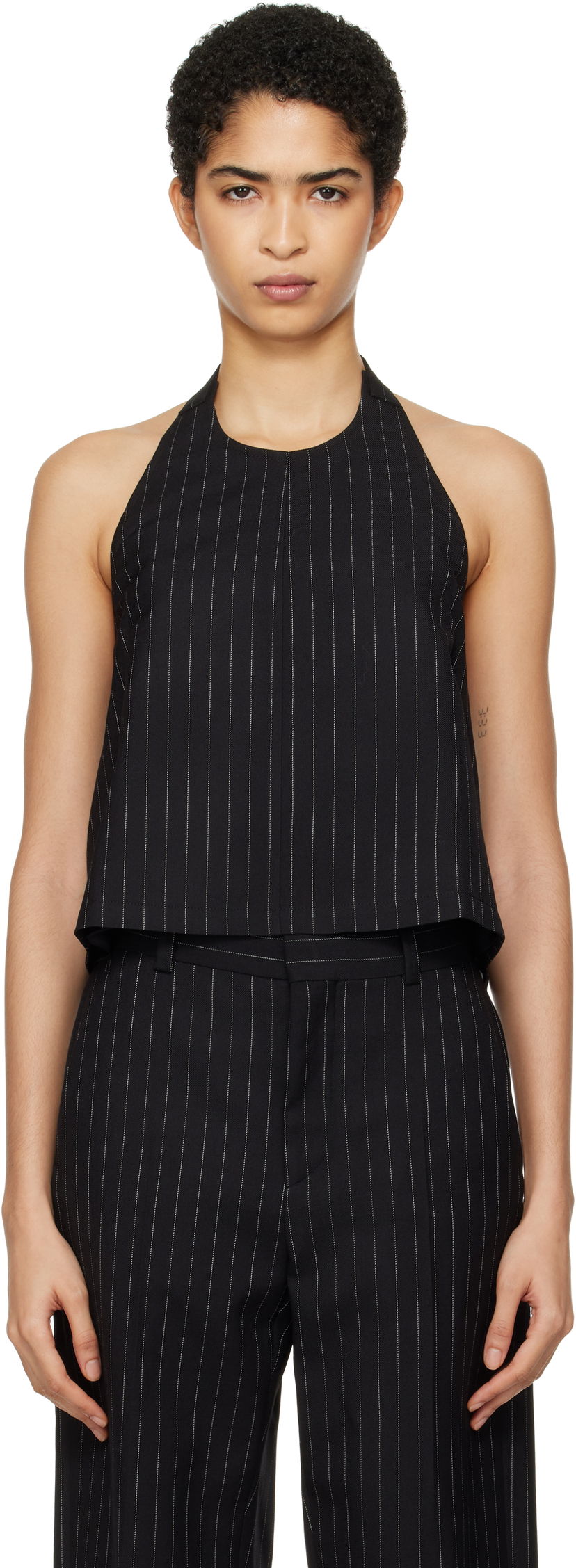 Безрукавка WARDROBE.NYC Pinstripe Backless Halter Top чорний | W1058F24PS