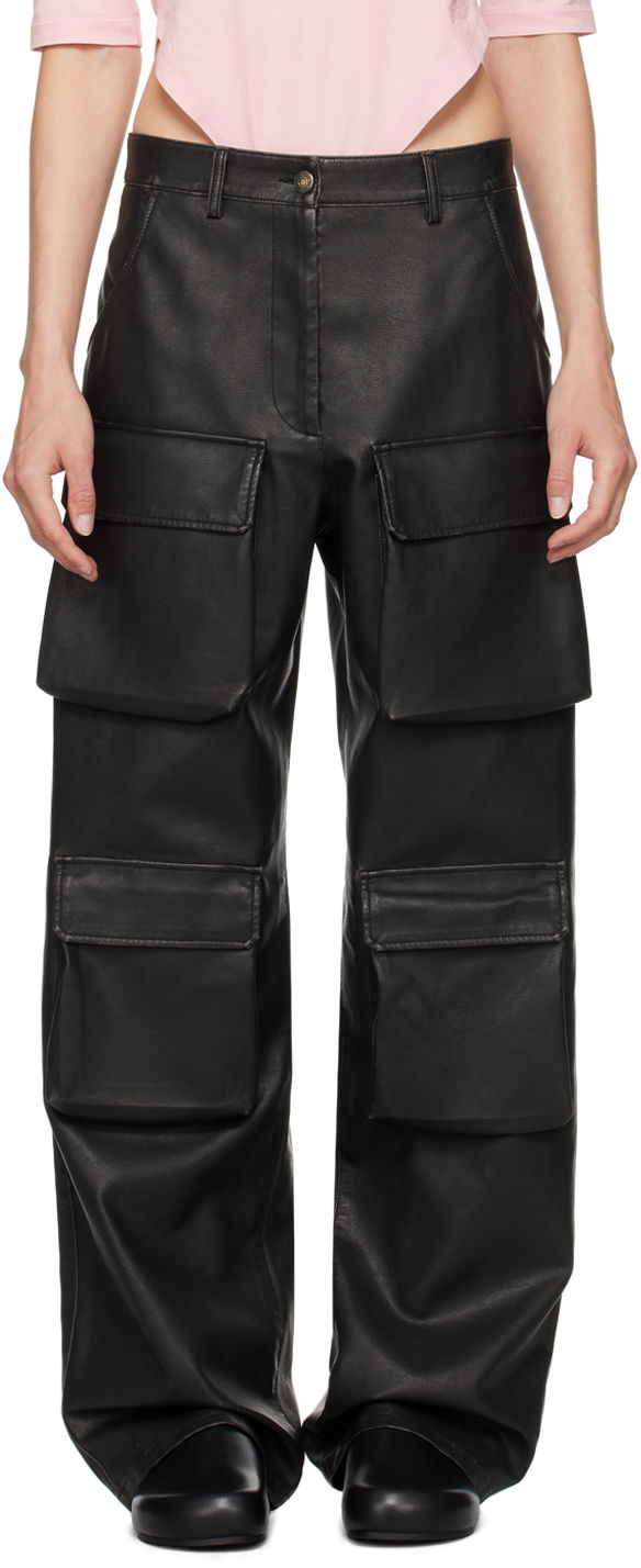 Штани карго MSGM Faux-Leather Cargo Pants чорний | 3741MDP16L 247622