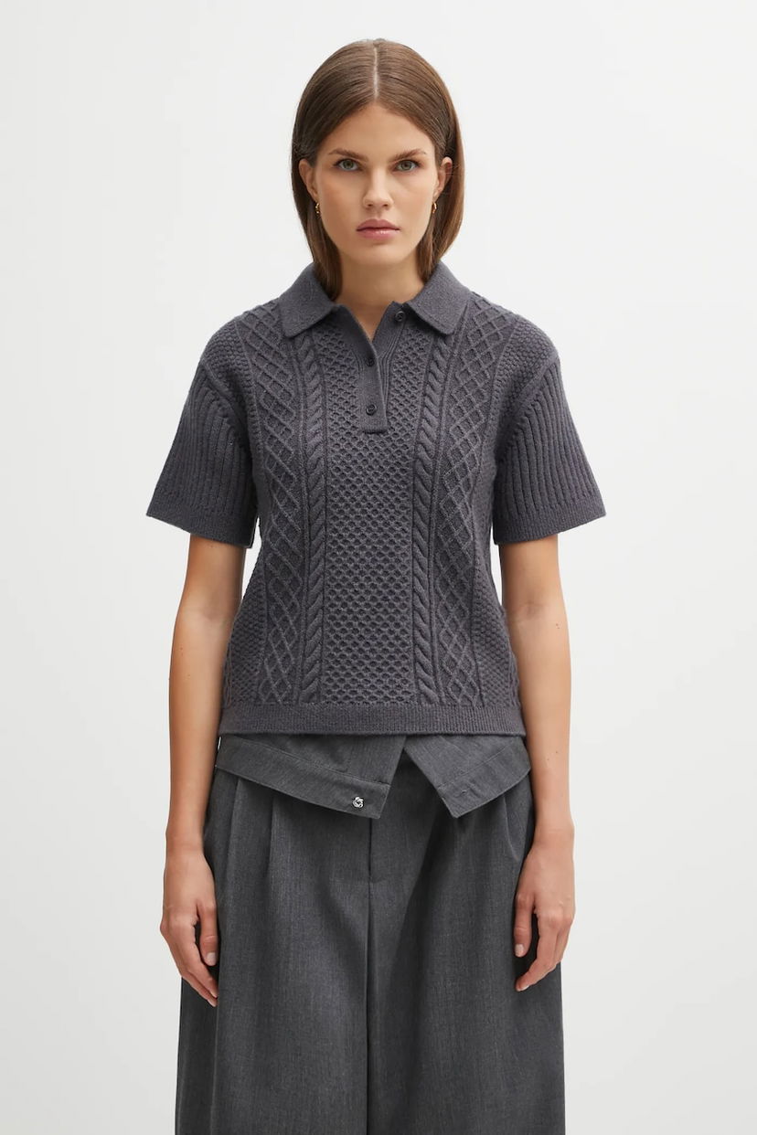 Cветр JW Anderson JW Anderson Cropped Cable Knit Polo Сірий | KW1443.YN0446