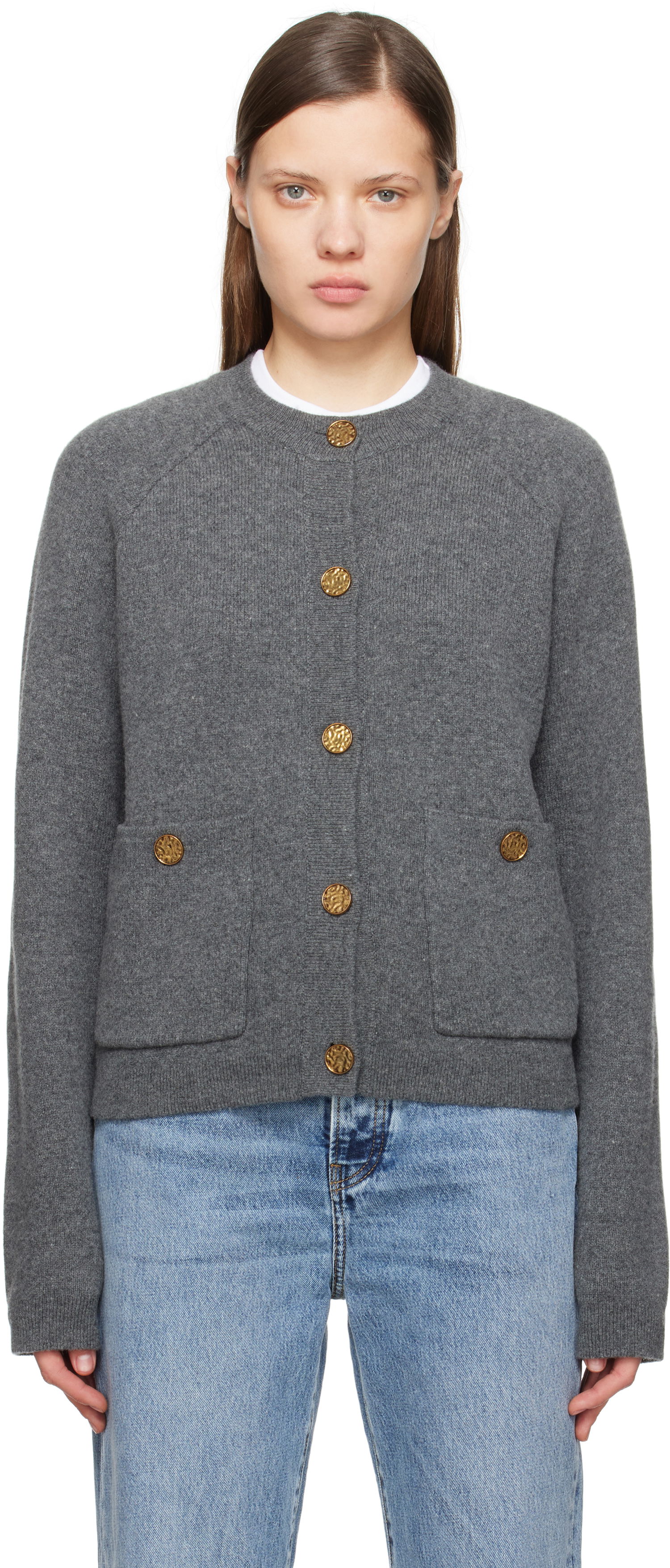 Cветр TOTEME TOTEME Hammered Button Cardigan Сірий | 251-WRT4357-YA0132, 0